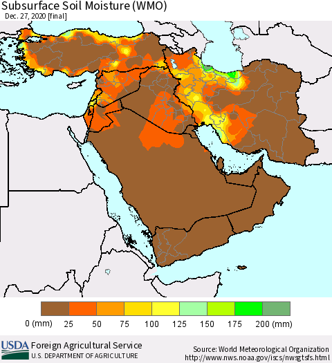 Middle East and Turkey Subsurface Soil Moisture (WMO) Thematic Map For 12/21/2020 - 12/27/2020