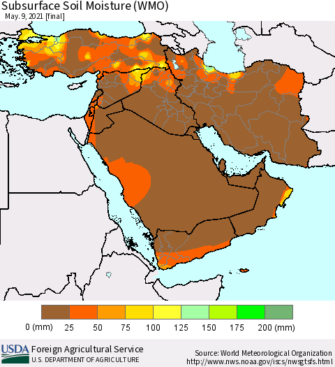 Middle East and Turkey Subsurface Soil Moisture (WMO) Thematic Map For 5/3/2021 - 5/9/2021