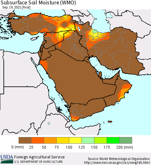Middle East and Turkey Subsurface Soil Moisture (WMO) Thematic Map For 9/13/2021 - 9/19/2021