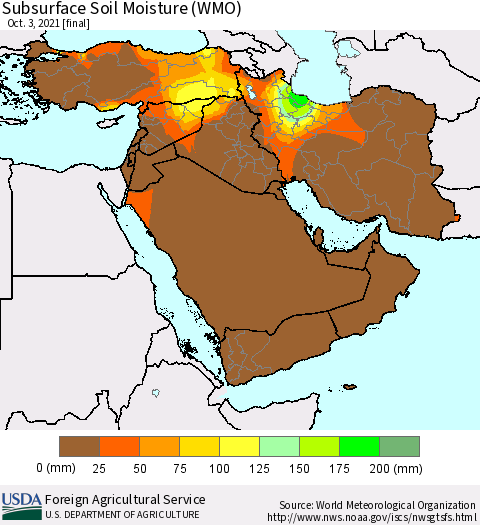 Middle East and Turkey Subsurface Soil Moisture (WMO) Thematic Map For 9/27/2021 - 10/3/2021