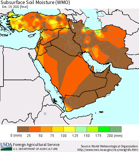 Middle East and Turkey Subsurface Soil Moisture (WMO) Thematic Map For 12/13/2021 - 12/19/2021