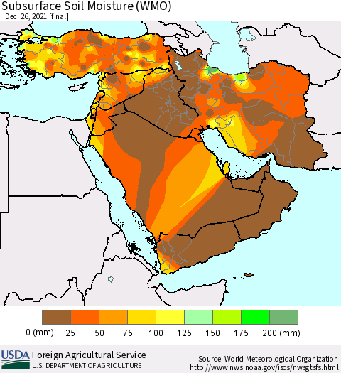 Middle East and Turkey Subsurface Soil Moisture (WMO) Thematic Map For 12/20/2021 - 12/26/2021