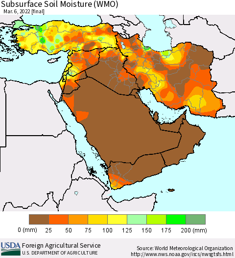 Middle East and Turkey Subsurface Soil Moisture (WMO) Thematic Map For 2/28/2022 - 3/6/2022