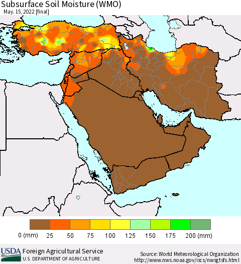 Middle East and Turkey Subsurface Soil Moisture (WMO) Thematic Map For 5/9/2022 - 5/15/2022