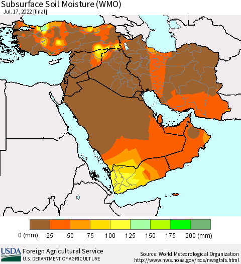 Middle East and Turkey Subsurface Soil Moisture (WMO) Thematic Map For 7/11/2022 - 7/17/2022