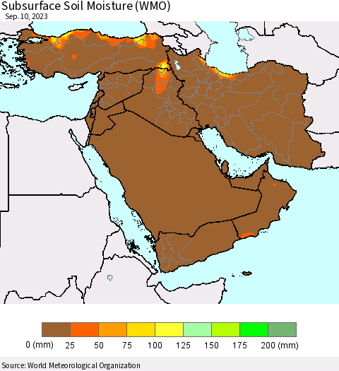 Middle East and Turkey Subsurface Soil Moisture (WMO) Thematic Map For 9/4/2023 - 9/10/2023