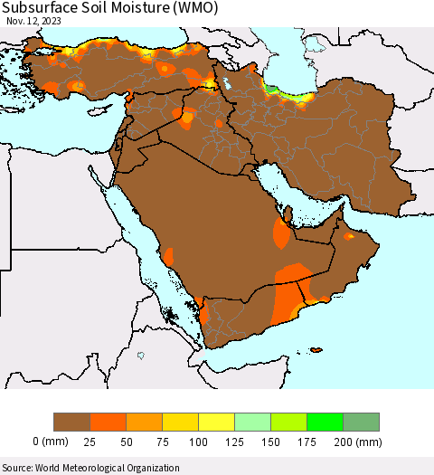 Middle East and Turkey Subsurface Soil Moisture (WMO) Thematic Map For 11/6/2023 - 11/12/2023