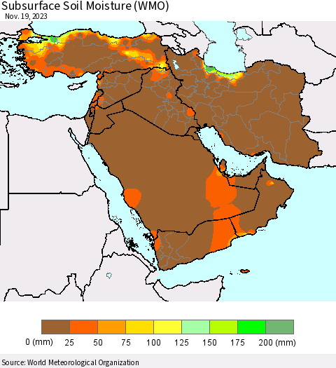 Middle East and Turkey Subsurface Soil Moisture (WMO) Thematic Map For 11/13/2023 - 11/19/2023