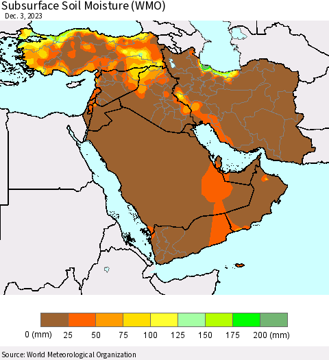 Middle East and Turkey Subsurface Soil Moisture (WMO) Thematic Map For 11/27/2023 - 12/3/2023