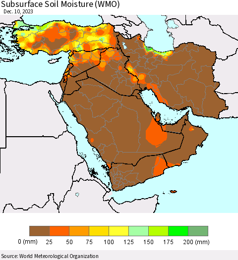 Middle East and Turkey Subsurface Soil Moisture (WMO) Thematic Map For 12/4/2023 - 12/10/2023