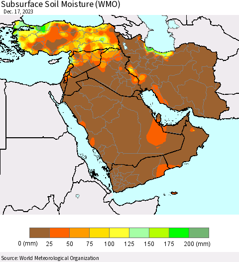 Middle East and Turkey Subsurface Soil Moisture (WMO) Thematic Map For 12/11/2023 - 12/17/2023