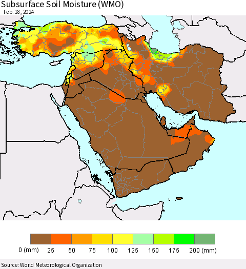 Middle East and Turkey Subsurface Soil Moisture (WMO) Thematic Map For 2/12/2024 - 2/18/2024