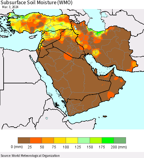 Middle East and Turkey Subsurface Soil Moisture (WMO) Thematic Map For 2/26/2024 - 3/3/2024