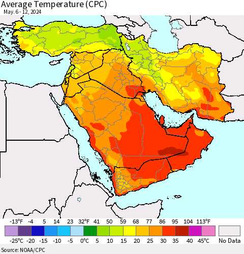 Middle East and Turkey Average Temperature (CPC) Thematic Map For 5/6/2024 - 5/12/2024