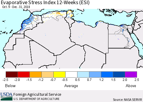 North Africa Evaporative Stress Index (ESI), 12-Weeks Thematic Map For 12/31/2018 - 1/6/2019