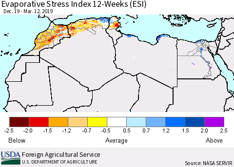 North Africa Evaporative Stress Index (ESI), 12-Weeks Thematic Map For 3/11/2019 - 3/17/2019