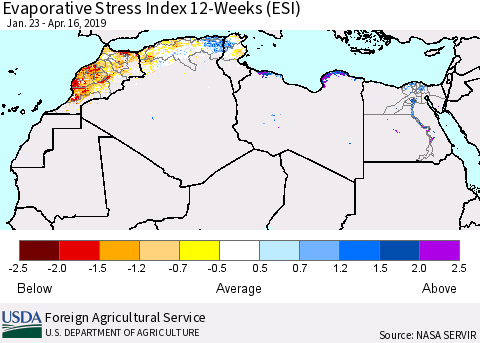 North Africa Evaporative Stress Index (ESI), 12-Weeks Thematic Map For 4/15/2019 - 4/21/2019
