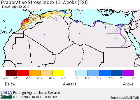 North Africa Evaporative Stress Index (ESI), 12-Weeks Thematic Map For 4/29/2019 - 5/5/2019