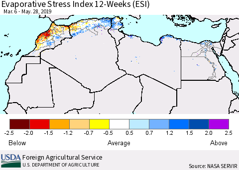 North Africa Evaporative Stress Index (ESI), 12-Weeks Thematic Map For 5/27/2019 - 6/2/2019