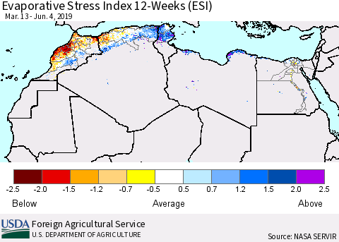 North Africa Evaporative Stress Index (ESI), 12-Weeks Thematic Map For 6/3/2019 - 6/9/2019