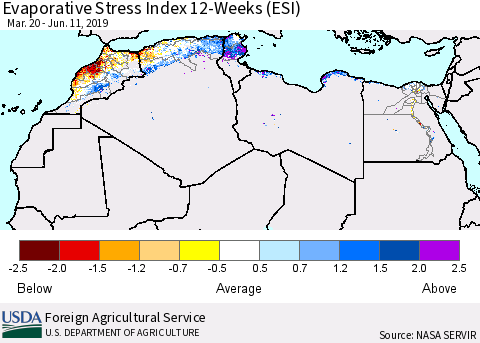 North Africa Evaporative Stress Index (ESI), 12-Weeks Thematic Map For 6/10/2019 - 6/16/2019
