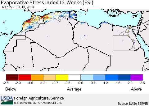 North Africa Evaporative Stress Index (ESI), 12-Weeks Thematic Map For 6/17/2019 - 6/23/2019