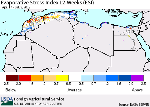 North Africa Evaporative Stress Index (ESI), 12-Weeks Thematic Map For 7/8/2019 - 7/14/2019