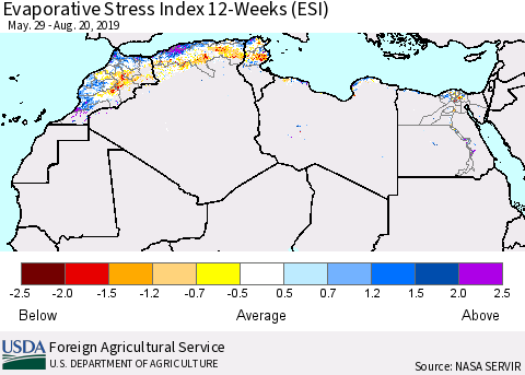 North Africa Evaporative Stress Index (ESI), 12-Weeks Thematic Map For 8/19/2019 - 8/25/2019