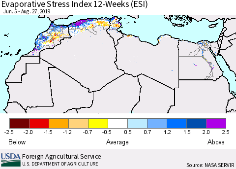 North Africa Evaporative Stress Index (ESI), 12-Weeks Thematic Map For 8/26/2019 - 9/1/2019