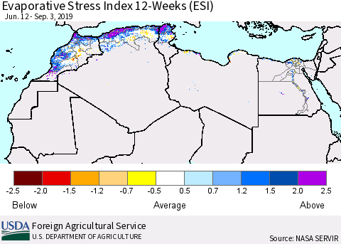 North Africa Evaporative Stress Index (ESI), 12-Weeks Thematic Map For 9/2/2019 - 9/8/2019