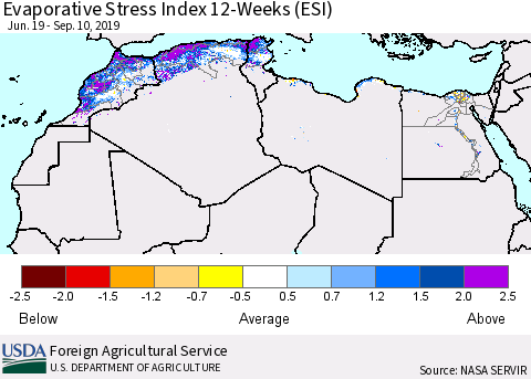 North Africa Evaporative Stress Index (ESI), 12-Weeks Thematic Map For 9/9/2019 - 9/15/2019
