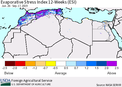 North Africa Evaporative Stress Index (ESI), 12-Weeks Thematic Map For 9/16/2019 - 9/22/2019