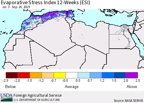 North Africa Evaporative Stress Index (ESI), 12-Weeks Thematic Map For 9/23/2019 - 9/29/2019