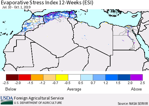 North Africa Evaporative Stress Index (ESI), 12-Weeks Thematic Map For 9/30/2019 - 10/6/2019