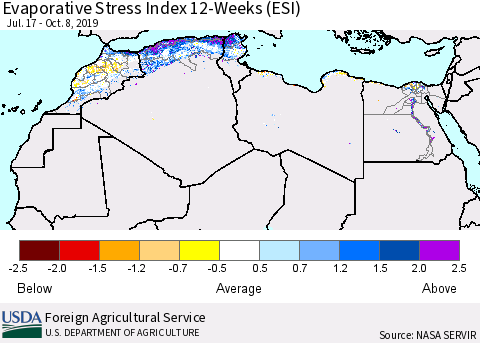 North Africa Evaporative Stress Index (ESI), 12-Weeks Thematic Map For 10/7/2019 - 10/13/2019