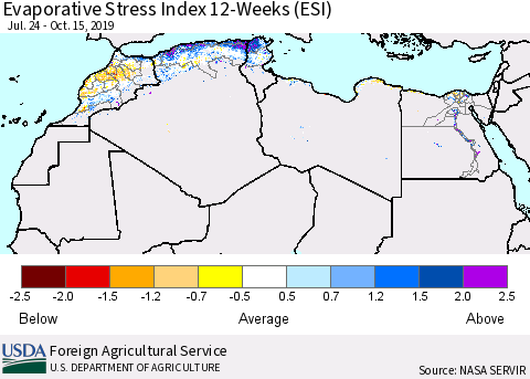 North Africa Evaporative Stress Index (ESI), 12-Weeks Thematic Map For 10/14/2019 - 10/20/2019