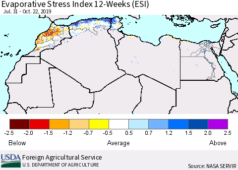 North Africa Evaporative Stress Index (ESI), 12-Weeks Thematic Map For 10/21/2019 - 10/27/2019