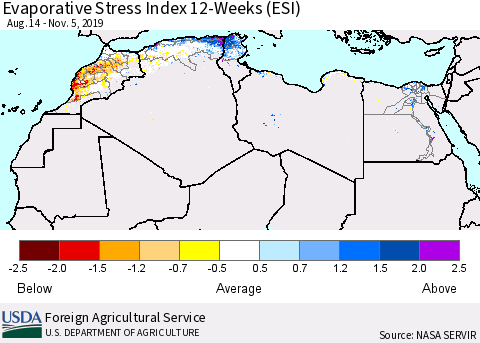 North Africa Evaporative Stress Index (ESI), 12-Weeks Thematic Map For 11/4/2019 - 11/10/2019