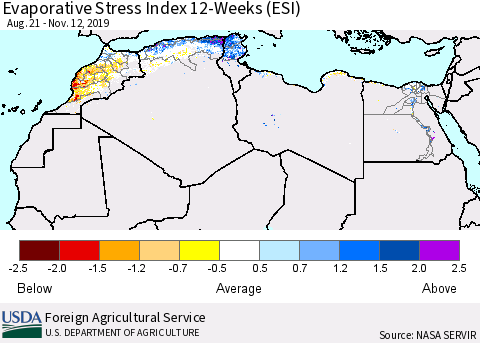 North Africa Evaporative Stress Index (ESI), 12-Weeks Thematic Map For 11/11/2019 - 11/17/2019