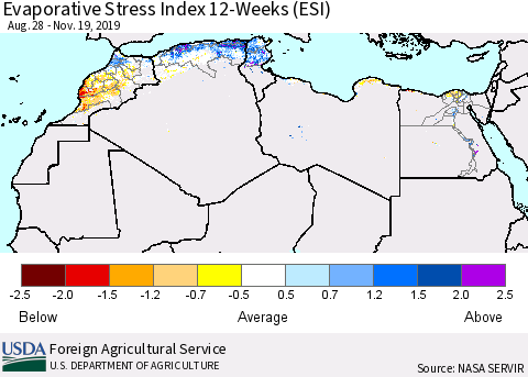 North Africa Evaporative Stress Index (ESI), 12-Weeks Thematic Map For 11/18/2019 - 11/24/2019