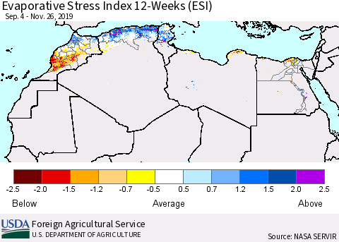 North Africa Evaporative Stress Index (ESI), 12-Weeks Thematic Map For 11/25/2019 - 12/1/2019