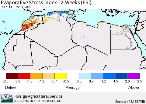 North Africa Evaporative Stress Index (ESI), 12-Weeks Thematic Map For 12/2/2019 - 12/8/2019