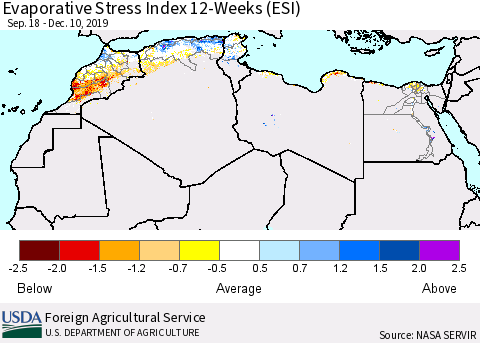 North Africa Evaporative Stress Index (ESI), 12-Weeks Thematic Map For 12/9/2019 - 12/15/2019