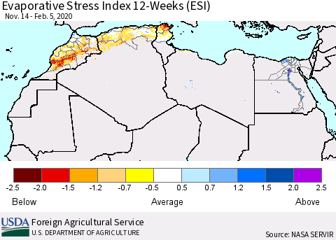 North Africa Evaporative Stress Index (ESI), 12-Weeks Thematic Map For 2/3/2020 - 2/9/2020