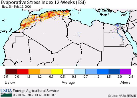 North Africa Evaporative Stress Index (ESI), 12-Weeks Thematic Map For 2/17/2020 - 2/23/2020