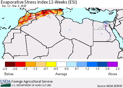 North Africa Evaporative Stress Index (ESI), 12-Weeks Thematic Map For 3/2/2020 - 3/8/2020