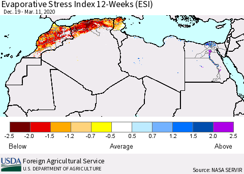 North Africa Evaporative Stress Index (ESI), 12-Weeks Thematic Map For 3/9/2020 - 3/15/2020