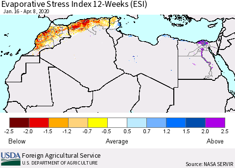 North Africa Evaporative Stress Index (ESI), 12-Weeks Thematic Map For 4/6/2020 - 4/12/2020