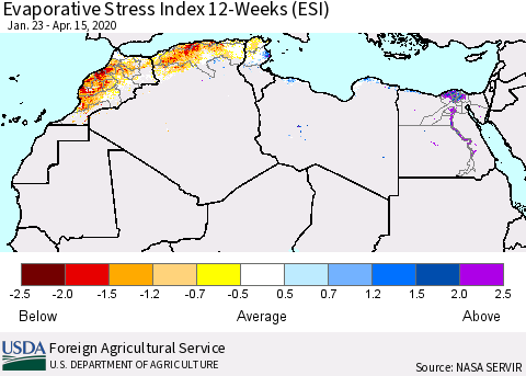 North Africa Evaporative Stress Index (ESI), 12-Weeks Thematic Map For 4/13/2020 - 4/19/2020