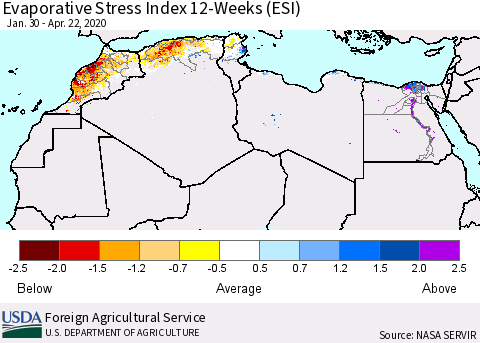 North Africa Evaporative Stress Index (ESI), 12-Weeks Thematic Map For 4/20/2020 - 4/26/2020